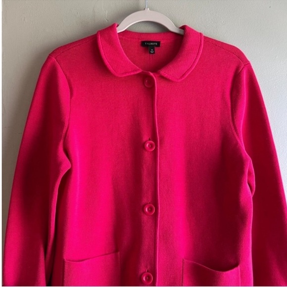 Talbots Pink Button Knit Stretch Blazer Preppy  - Size Medium - Picture 2 of 6